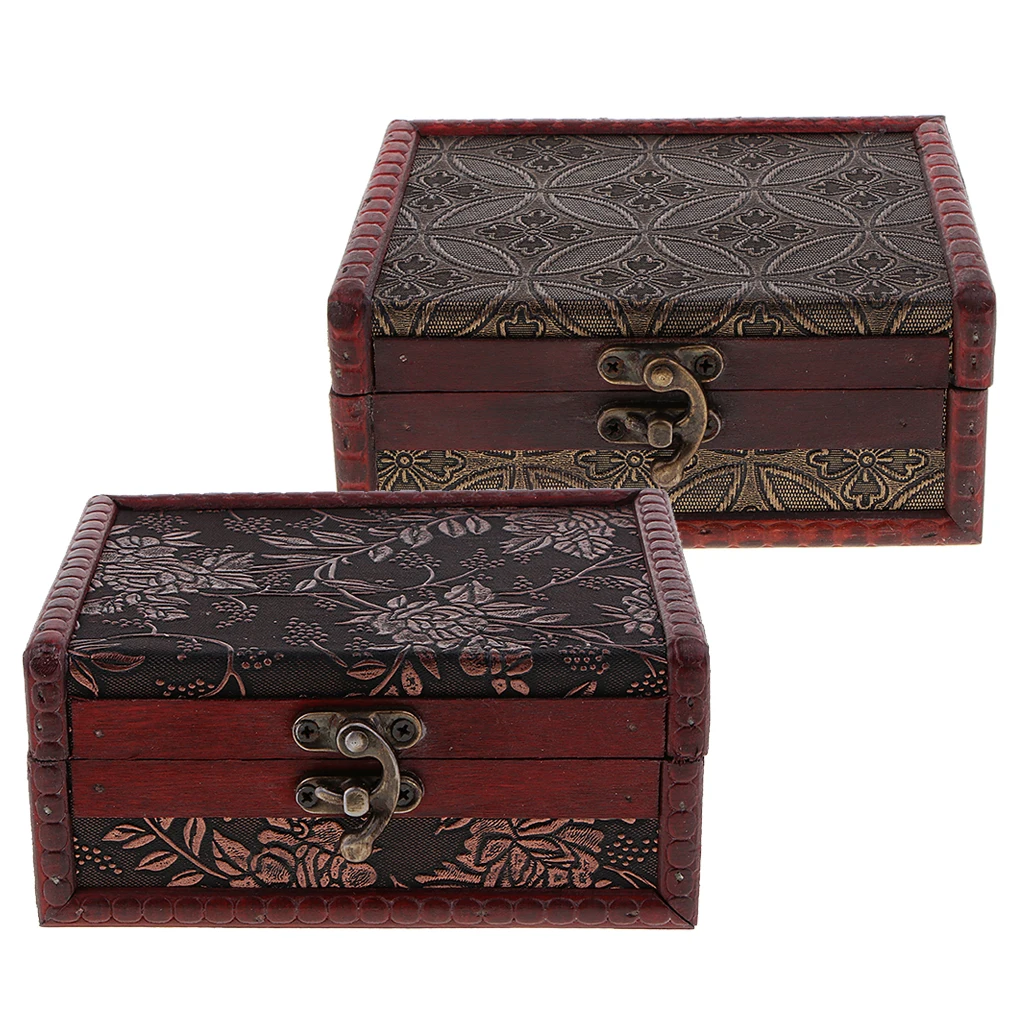 Vintage Wooden Trinket Jewelry Storage Box Treasure Case Organizer Jewelry Treasure Chest Case Ornaments Gift Cards Collection