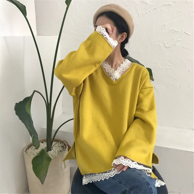 Moda feminina, свитшоты, пэчворк, сетка, v-образный вырез, повседневная, осень, новинка, женская одежда, корейский стиль, раздельный, vetement femme, женский