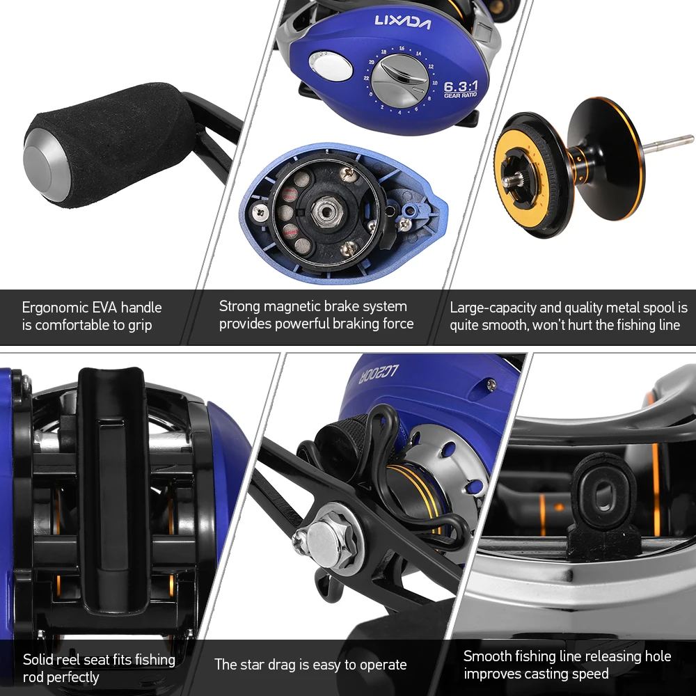 Carretel de Arremesso Rolamentos de Esferas Relação da Engrenagem Suave de Metal Carretel de Pesca Carretel de Gelo com o Bolsa 10 + 1 Lixada Leve 6.3: 1 9 High Quality Esporte e Lazer