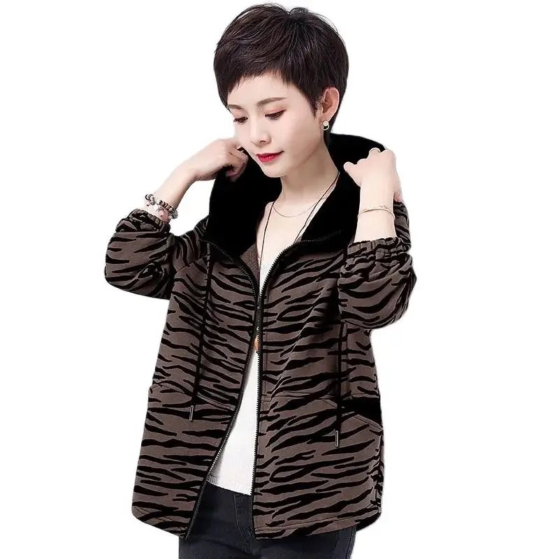 

Hooded Hoodie Women's Coat Spring Autumn 2022 New Middle-Aged Cardigan Mother Loose Splicing Hoode Leopard Ms Fashion Jacket