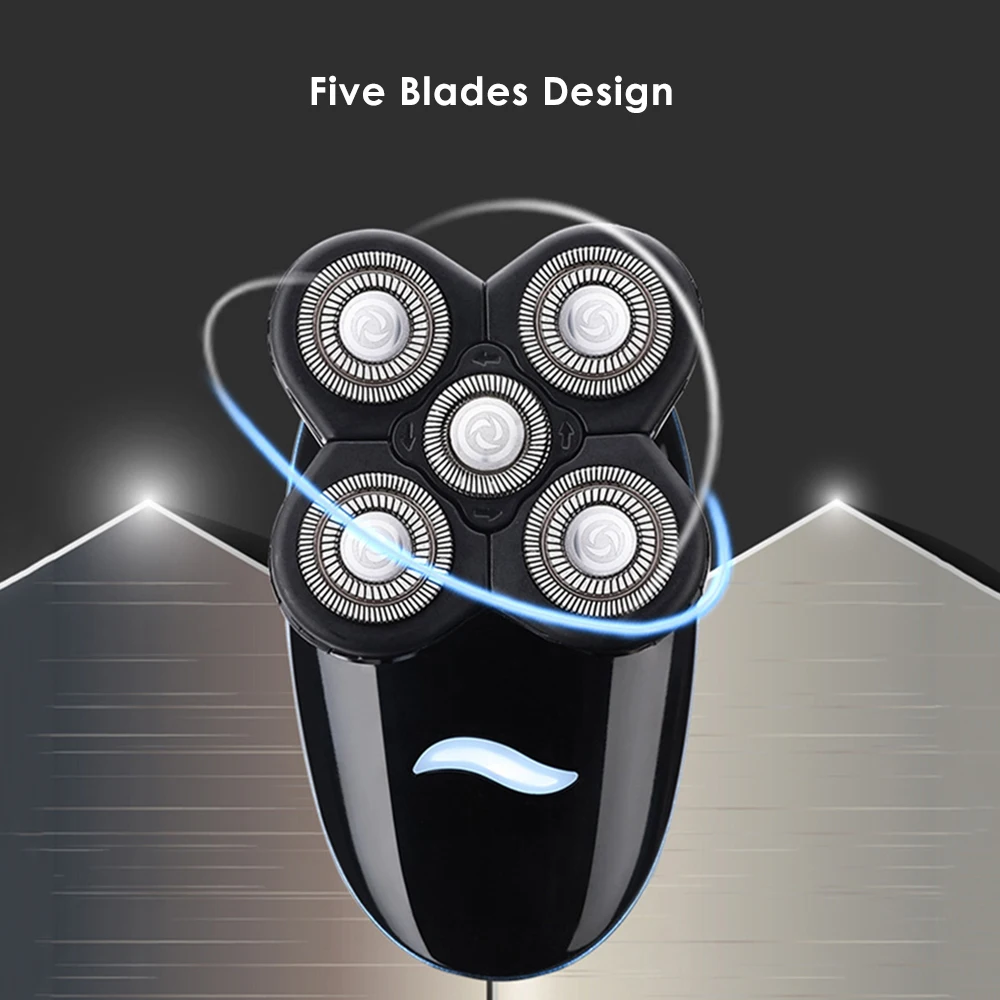 5 In 1 4D Rechargeable Bald Head Electric Shaver Five-Blade Beard Hair Razor Washable Hair Trimmer Clipper Waterproof Shaver