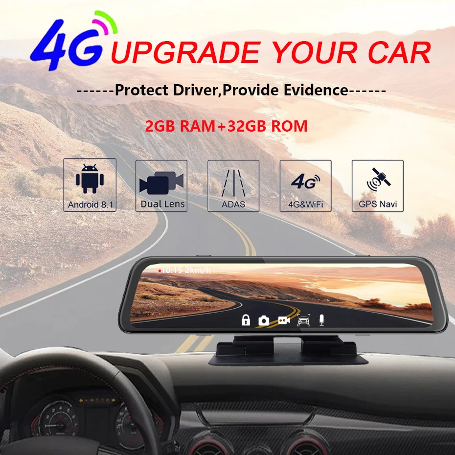 Wexune 1" ips Приборная панель автомобиля Android 8,1 2GB+ 32GB ADAS DashCam 4G gps Автомобильный видеорегистратор Камера в зеркале заднего вида wifi 1080P видеорегистратор