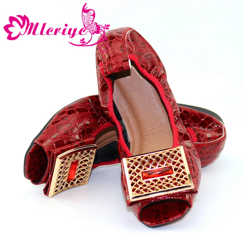 

Latest Red Color African Wedding Shoes High Quality Elegant Italian Women Shoes with Stone Low Heels Women Rhinestone Pumps