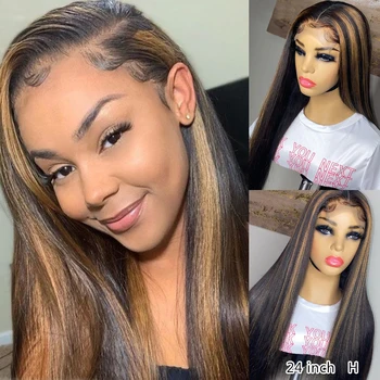 

Ombre 13*4 Highlight Straight Lace Front Human Hair Wig With Baby Hair 8“-24“Brazilian Remy Hair 130%150%Density Medium ratio