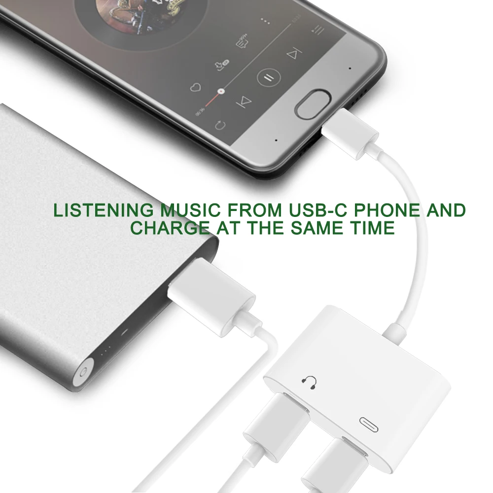 USB C to Dual Type C Headphone Jack Digital Audio Splitter Adapter Music Converter For Pixel Smartphones PD Fast Charging Cable