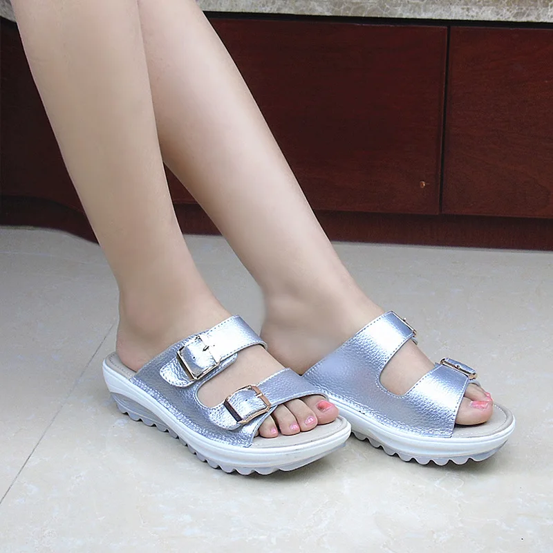

Europe And America New Style Genuine Leather Flat Comfortable Mom WOMEN'S Sandals Hot Selling Large Size Slippers
