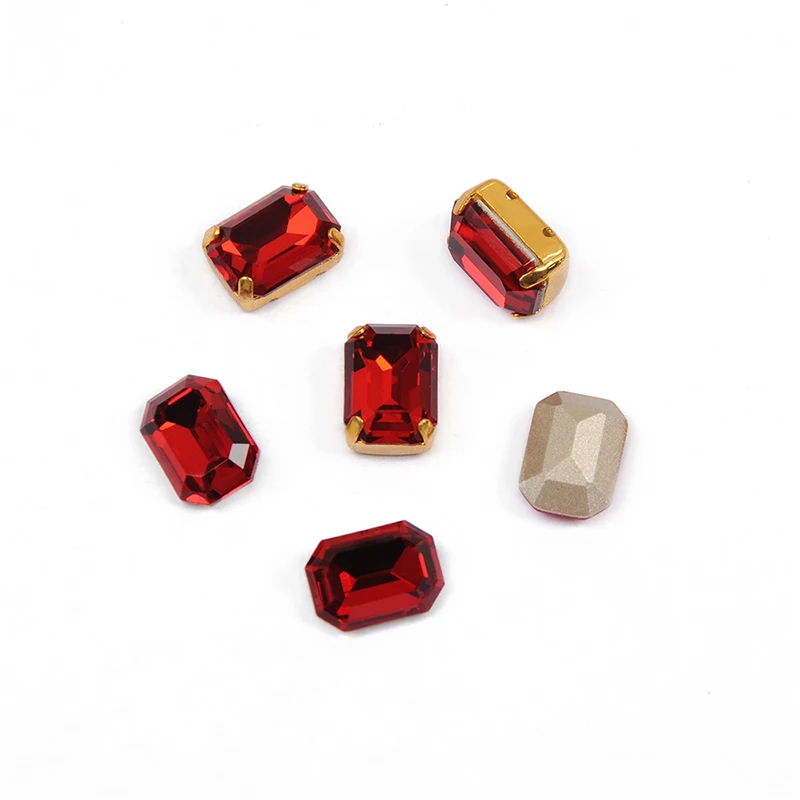 YANRUO 4610 All Sizes Siam Octagon Sewing Stones Point Back Strass Red Rhinestones Sew On Crystals For Needlework