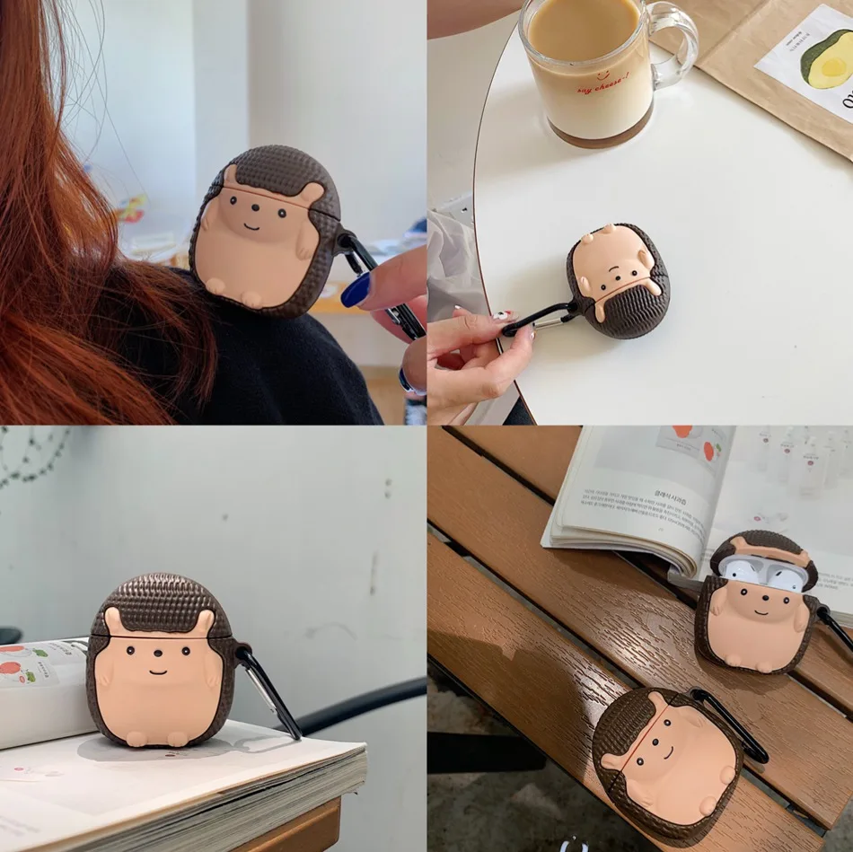 3D милый Ежик мультфильм чехол для AirPods 2 чехол силиконовый динозавр Bluetooth беспроводные наушники чехол для Apple Air Pods чехол