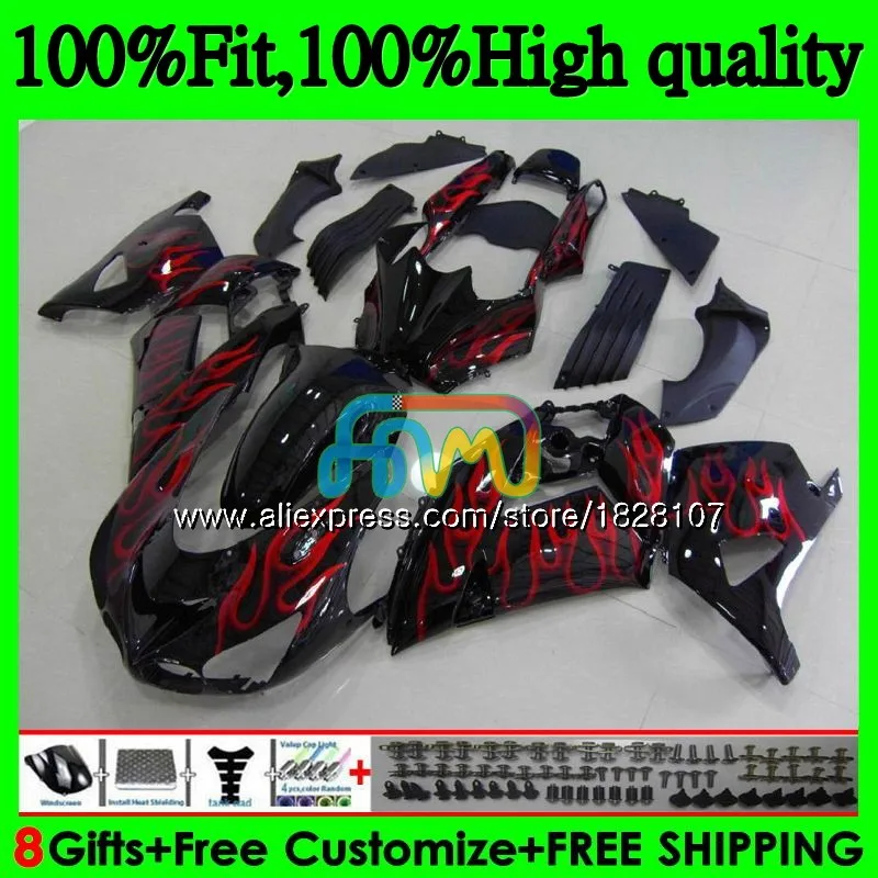 Инъекции для KAWASAKI ZX 14R ZX14R 06 07 08 09 10 11 21BS. 44 ZZR1400 Красный Пламя ZX-14R 2006 2007 2008 2009 2010 2011 обтекатель - Цвет: No. 1