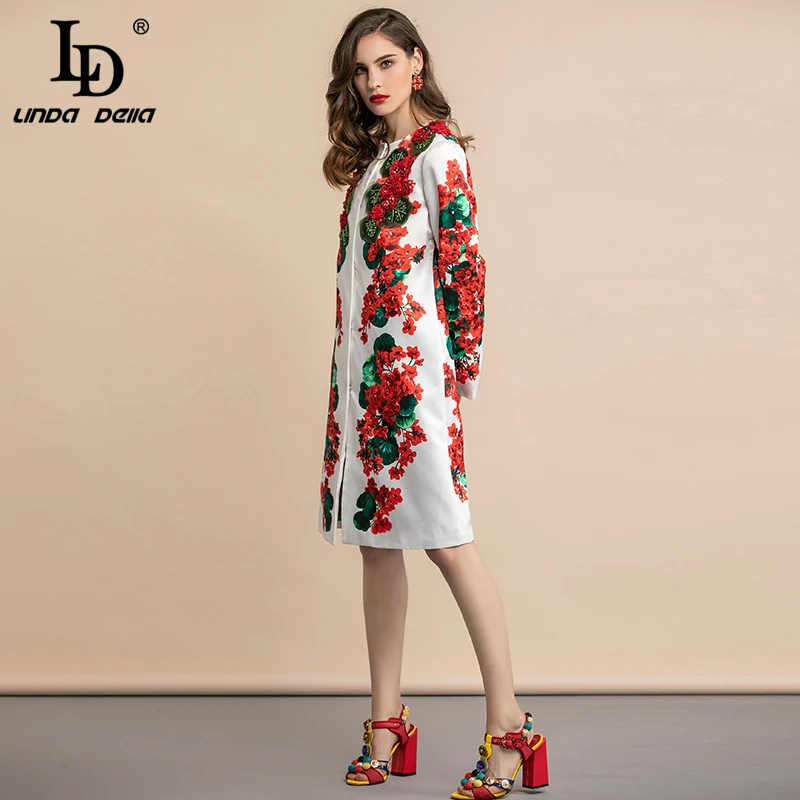 LD LINDA Делла, осенне-зимнее элегантное пальто с цветочной аппликацией, женское элегантное длинное пальто с цветочным принтом, женская верхняя одежда