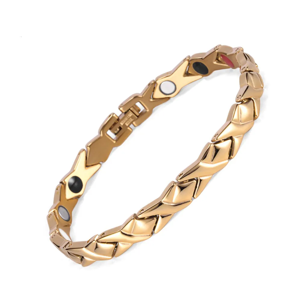 Модные браслеты из нержавеющей стали для женщин ювелирные изделия Золотой магнитный браслет 4 элемента анти усталость ручной цепи