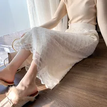 Fdfklak очень сказочная трикотажная юбка для женщин; сезон весна-осень; юбки; Новинка; Корейская Высокая талия; шерстяная длинная юбка; милые юбки для девочек; ins