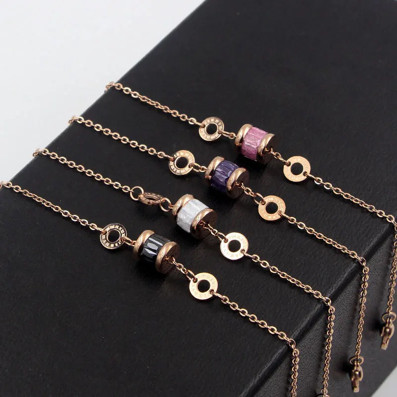 Римские цифры круг 4 цвета Кристалл браслет классический супер Нержавеющая сталь Роза бренд ювелирные изделия браслет для женщин