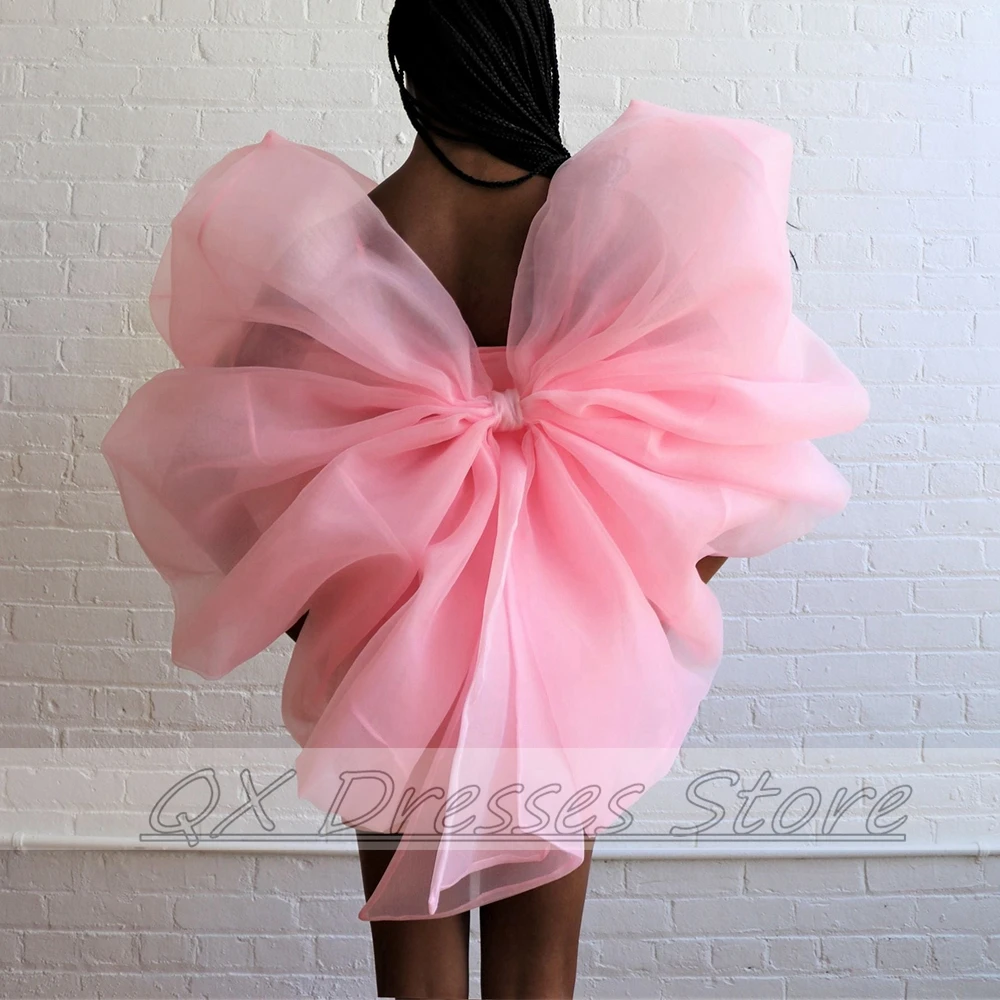 Girl Big Bow Cocktail Dress Strapless Organza Sexy Short Party es Asymmetrical Gowns Pleat Pink With Sleeveless