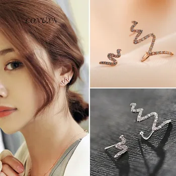 

2 colors high quality Korean fashion Wild Asymmetry crystal 925 silver earring For ladies best gift Party accessories jewelry