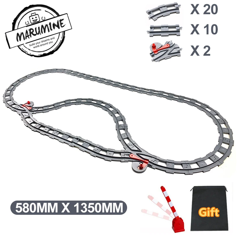 Marumine строительные блоки город Duplo поезд Staight изогнутый трек кроссовер железнодорожный переключатель Кирпичи подарок для детей