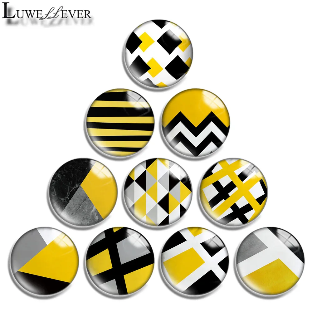 

12mm 14mm 16mm 20mm 25mm 30mm 702 Yellow Geometry Mix Round Glass Cabochon Jewelry Finding 18mm Snap Button Charm Bracelet