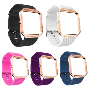

Silicon Band Replacement Strap With Rose Gold Frame for fitbit blaze Smart Watch X3UA