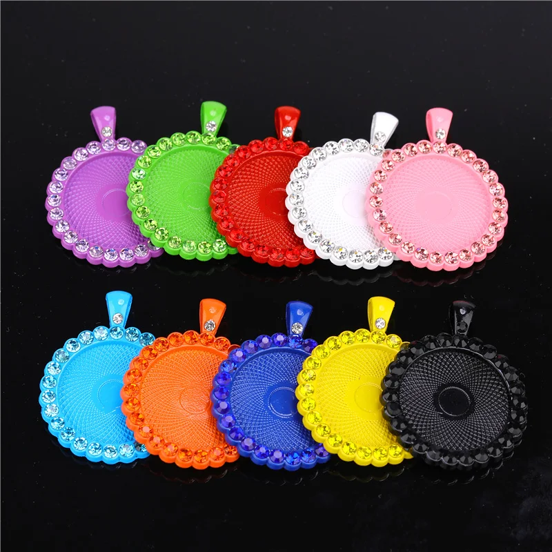 20PCS Black Rhinestone Pendant Base 25mm Alloy Cabochon Tray For Necklaces Keychains DIY Jewelry Making Components Findings