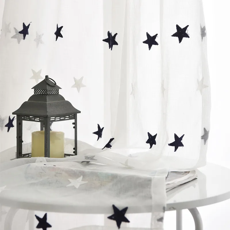 

Sheer Curtains for Living Room White Sheer Curtain Embroidered Star Kitchen Tulle Curtains Bedroom