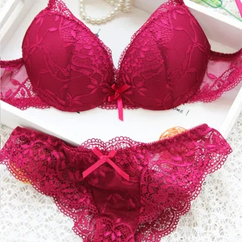 

Sexy Women Lady Cute Sexy Underwear Satin Lace Embroidery Bra Sets With Panties NS