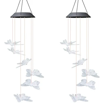 

2Pack Outdoor Waterproof Solar Wind Chime Butterfly Color Changing Wind Chime Lamp Garden Balcony Decorative Light
