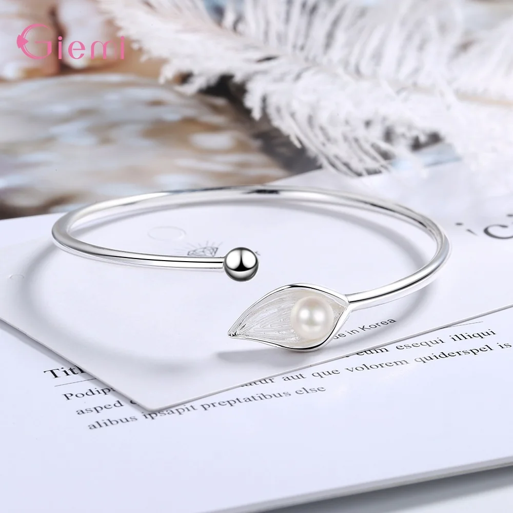 Open Adjustable Leaf Cuff Bracelets for Women Hot Sale 925 Sterling Silver Freshwater Pearl Bangles Gift Jewelry Wholesale 12