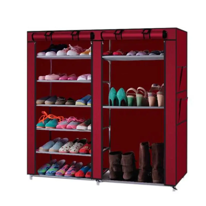 

6 Rows 2 Lines 12 Grid Non-Woven Shoe Rack Wine Red Prevent Those Time-Consuming Family From Hunting Missing Shoes
