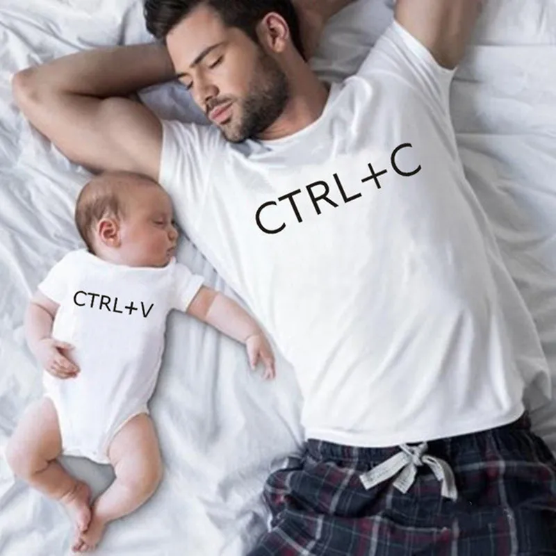 Ctrl C Ctrl V Father Mother Daughter Son White T Shirt Family Matching Clothes Outfits Look Daddy Mommy and Me Baby Kids Tops 4