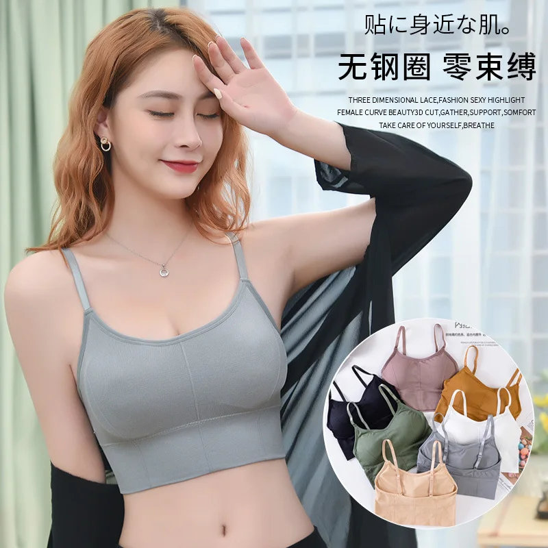 

KingDeng Solid Color Underwear Pink Nylon Women Sexy Sweetown Sling Bras Lingerie Female Bralette Backless Yoga Tube Top Vest