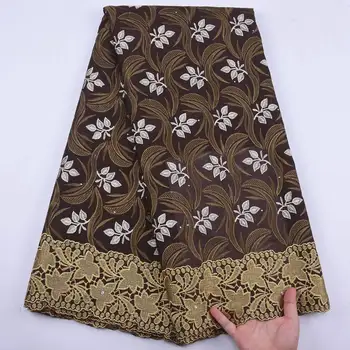 

Brown African Dry Cotton Lace Fabrics 2020 High Quality Embroidery Swiss Voile Lace In Switzerland Nigerian Man Dress Lace S1909
