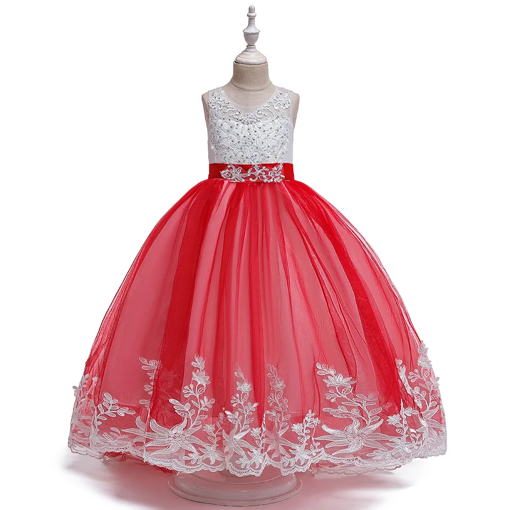 Элегантное летнее кружевное свадебное платье с цветочным узором для девочек детская одежда платье принцессы для девочек на день рождения, высокое качество