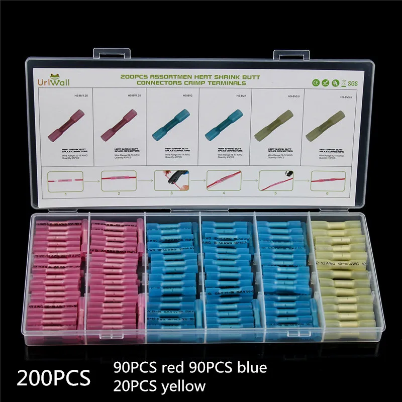 200 PCS 200/120/100 шт Водонепроницаемый терм усадочная стыковые соединители Электрический провод Кабельный соединитель обжимные клеммы соединители AWG 22 до 10 комплект - Цвет: 200 PCS