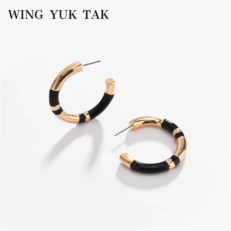 

wing yuk tak namel Black Red Metal Round Hoop Earrings For Women Statement Earrings Fashion Jewelry