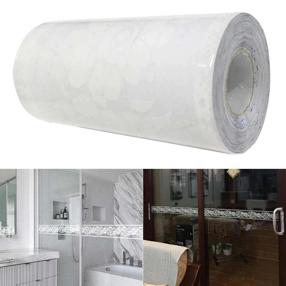 Glass Sticker Roll White Lace Transparent Removable Self Adhesive Wallpaper Border Waterproof Window Bathroom Mirror Decor gift