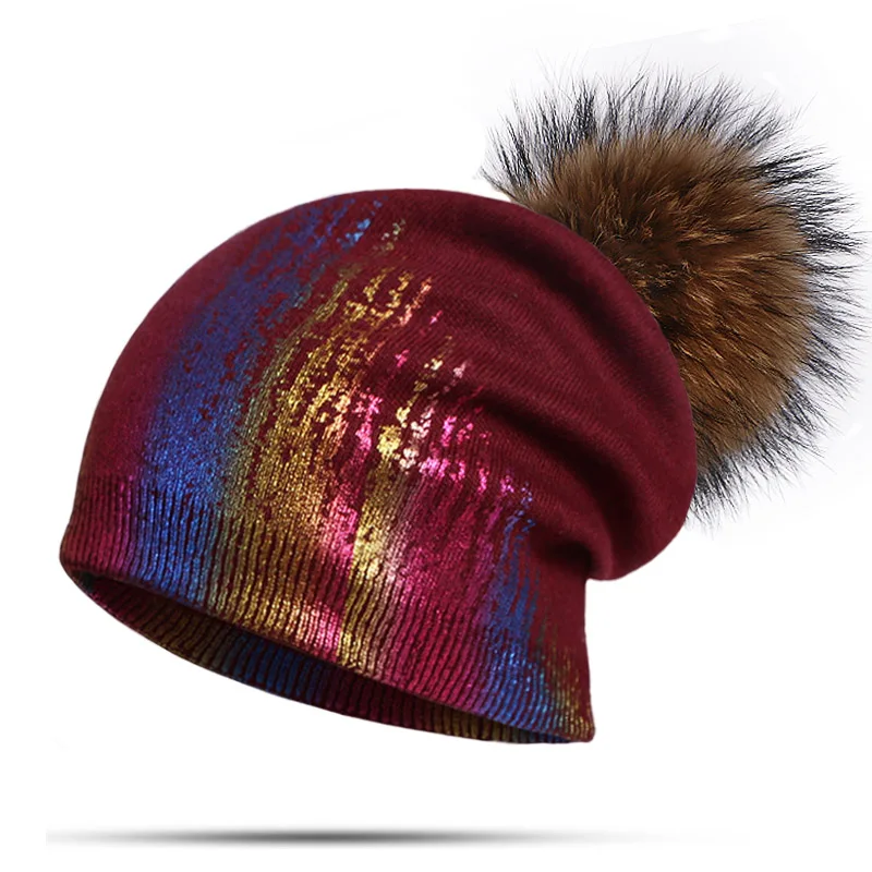Модная зимняя женская шапка с помпоном из хлопка шапка с натуральным мехом с помпоном шапки с помпонами Шапки ветрозащитная теплая верхняя одежда из меха кролика Шапки - Цвет: X