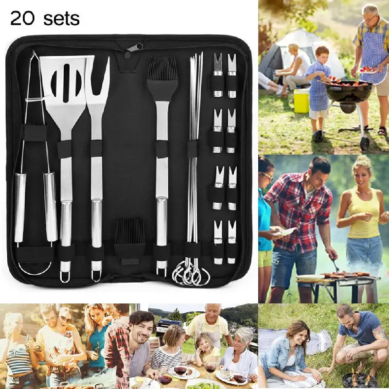 

20pcs BBQ Grill Utensil Tools Set Stainless Steel Barbecue Grilling Utensils Comfortable Handle 14.8*38*5cm Barbecue Fork