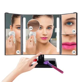 

Desktop Three-Sided Folding LED Vanity Mirror 360 Degree Rotation With Light Amplification Function USB Charging Vanity Mirror