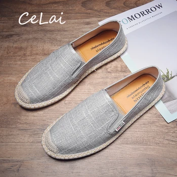 

CeLai Dropshipping Linen Men Loafers Summer Casual Driving Men's Shoes Breathable Slip-On Male Lazy Soft Flats Mocassins A-055