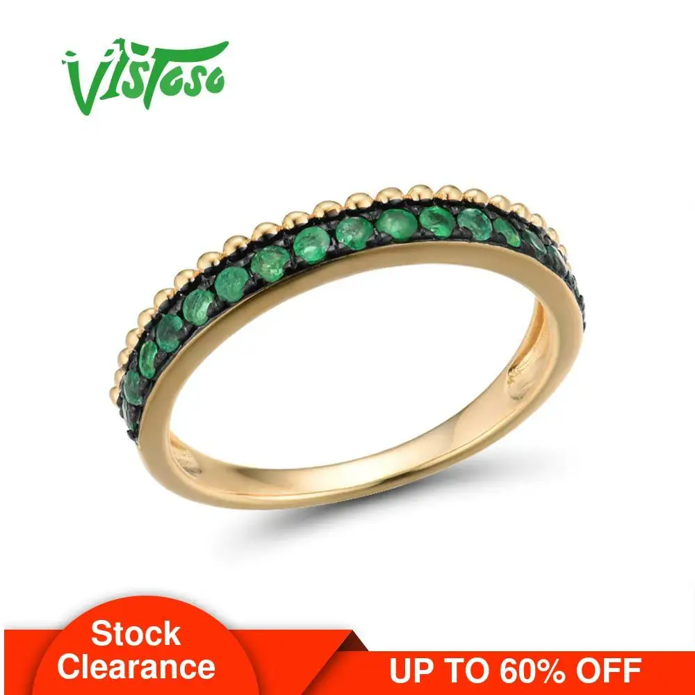 Женское золотое кольцо с изумрудами VISTOSO желтое золото 14 к 585 пробы со сверкающими