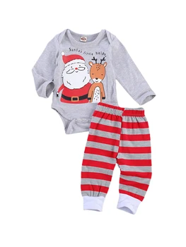 

Baby Boys Girls Christmas Print Long Sleeve Jumpsuit and Stripe Elastic Long Pants Set