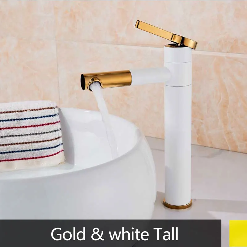 gold white tall Белый черный Золотой аэрозольный аэратор, вращающийся на 360 градусов кран для ванной и раковины, кран для холодной и горячей воды Torneira - Цвет: gold white tall