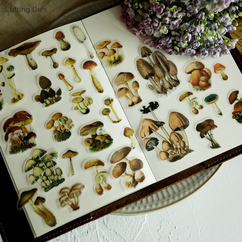 

100Pcs/lot Vintage Mushroom Illustration Vellum Paper Stickers for Scrapbooking Happy Planner Card Making Journaling Crafts