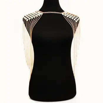 

Fashion Women Shiny Body Chain Necklace Accessories Necklace Personality Exaggerated Metal Tassel Double Shoulder Body Chain