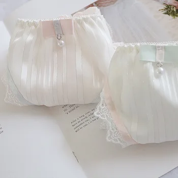 

girl pearl milk silk triangle lace sexy lady low rise pants panties tanga majtki damskie thong ropa interior mujer