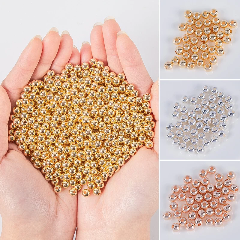 Spacer Beads 18K Real Gold Plating Round Copper Beads For Bracelets Necklace DIY Jewelry Components Making Accessories