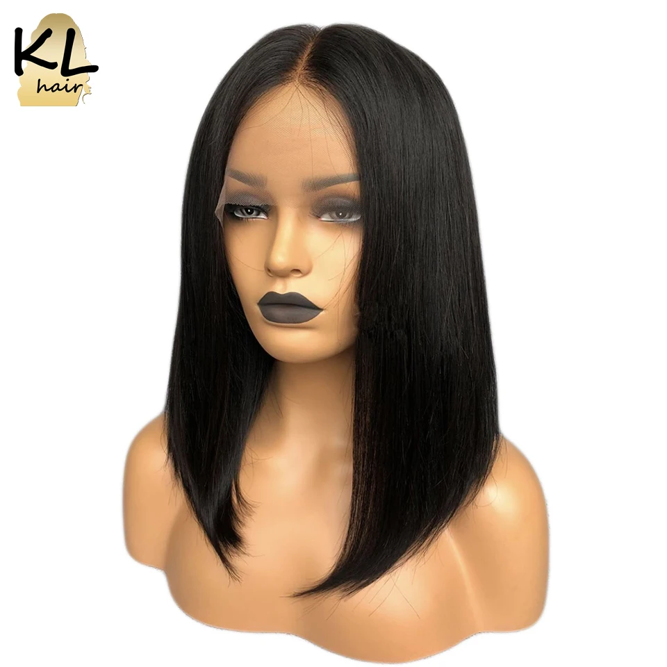 KL Hair 13*4 человеческие волосы на кружеве для черных женщин 180% Плотность перуанские волосы remy шелковистые прямые короткие парики