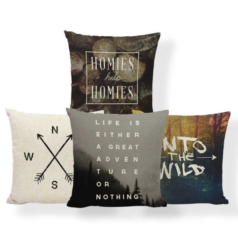 Custom Landscape Cushion Cover Black Text Forest Ocean Geometry Pillow Living Room Linen Linen 45*45Cm Decoration Throw Pillow