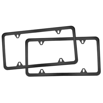 

4 Holes Stainless Steel License Plate Frames, 2 PCS Car Licence Slim Design with Black for US Vehicles