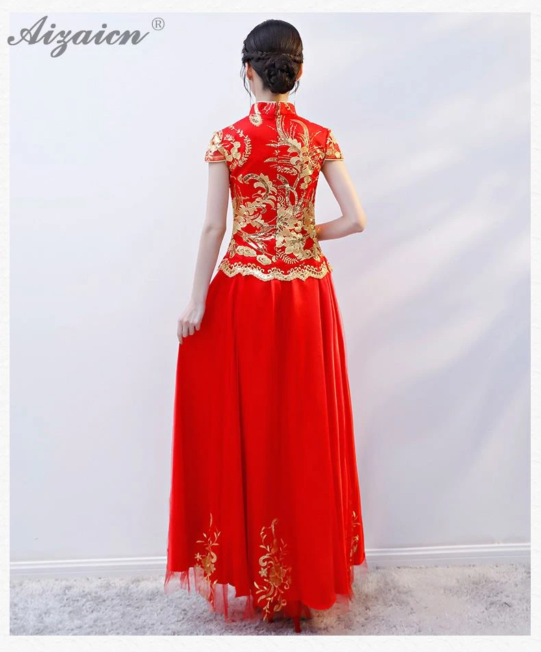 Летняя мода Sequin Кружева Cheongsam Современная Красная Невеста женится винтажное платье Qi Pao женское китайское свадебное платье Qipao акция